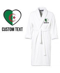 Algeria Flag Heart Shape Embroidery Logo with Custom Text Embroidered Bathrobes
